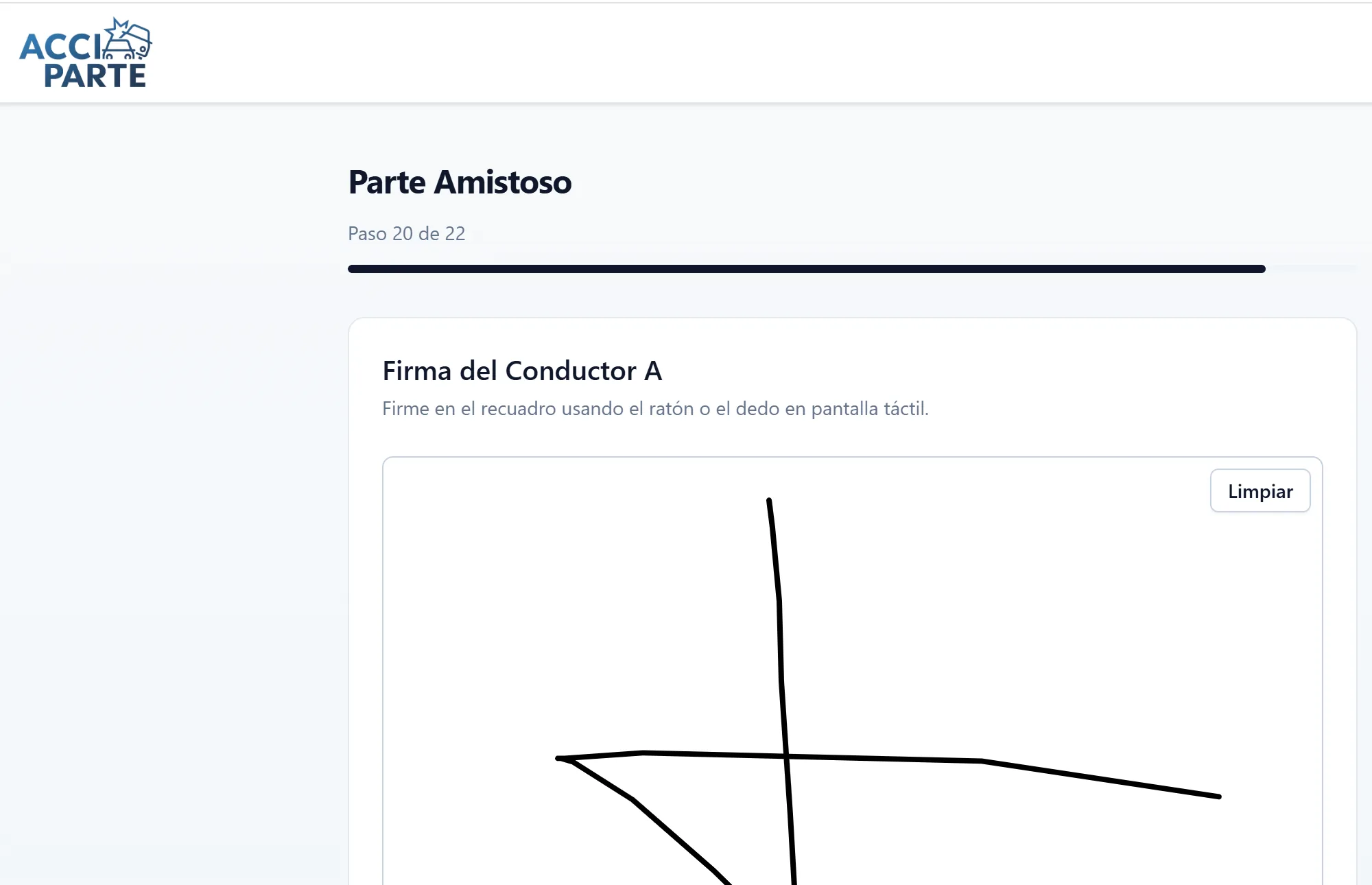 Firma del conductor A en la pantalla del dispositivo
