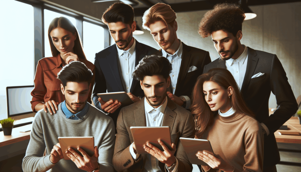 Personas en una oficina mirando sus dispositivos